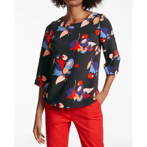Boden Women's Alda Posey Floral Print Top 3/4 Sleeves Boat Neckline Size 6